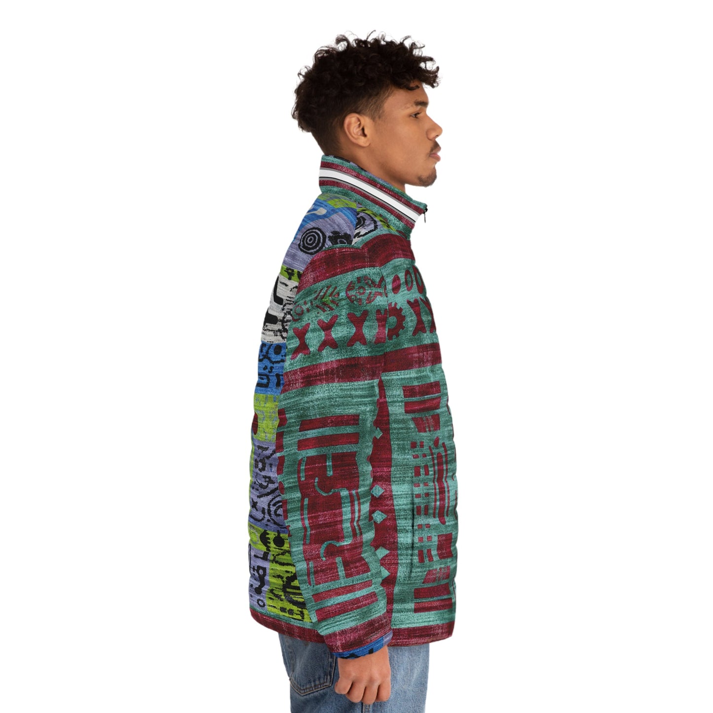 Men's Puffer Jacket — Retro Tech Graphic All-Over Print Printify bakabo.club