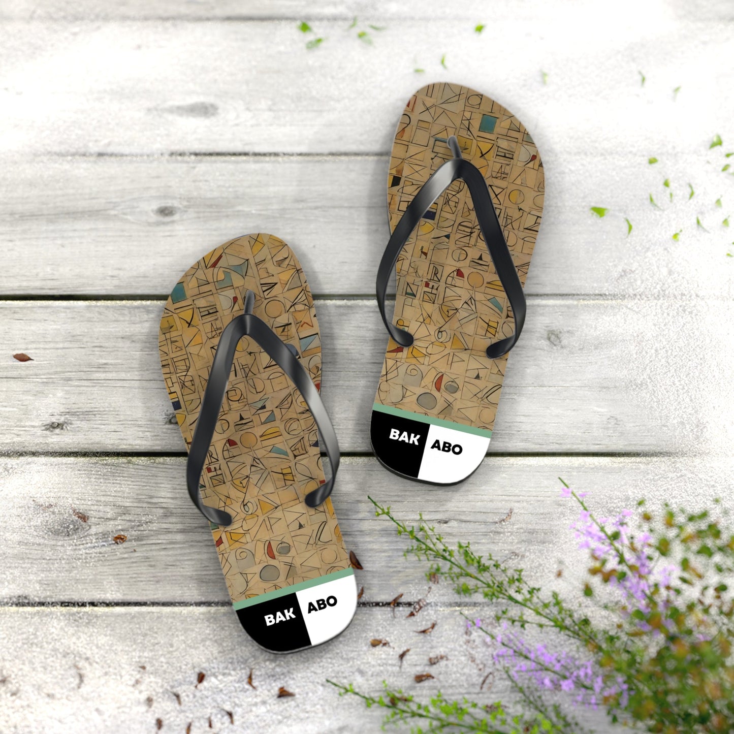 Abstract Geometric Flip Flops — Retro Pattern Beach Sandals Printify bakabo.club