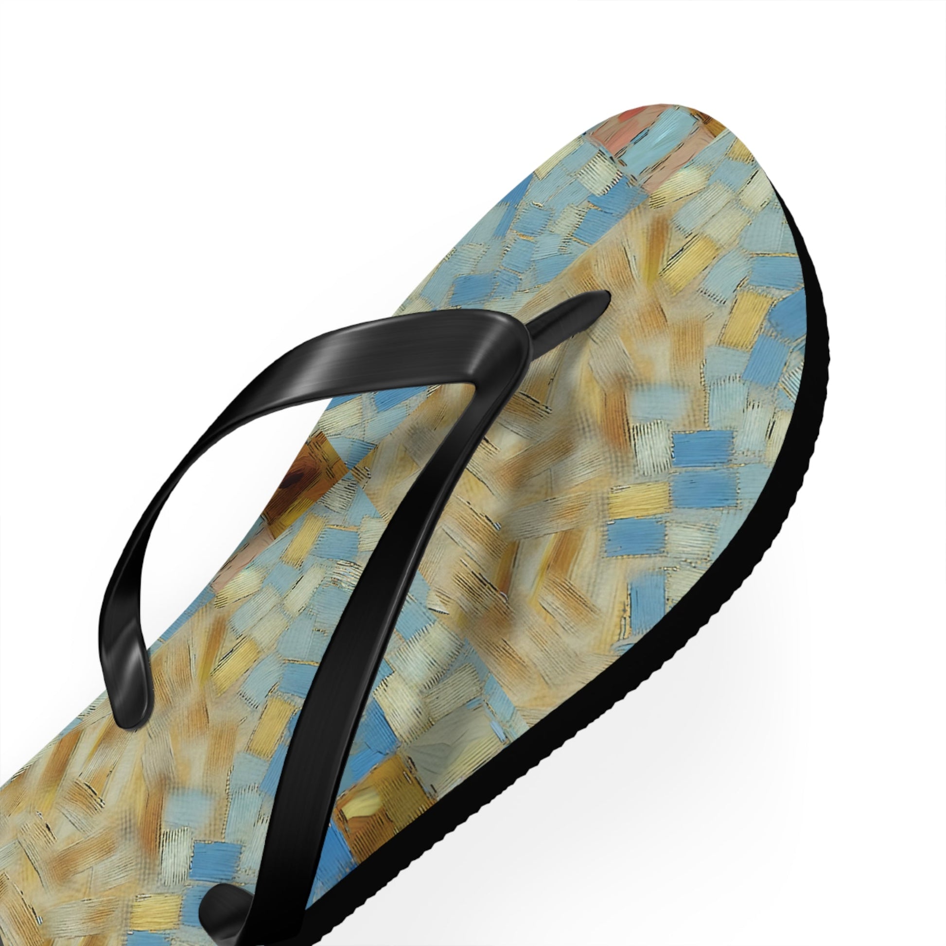 Mosaic Tile Flip Flops — Blue & Sand Beach Sandals Printify bakabo.club