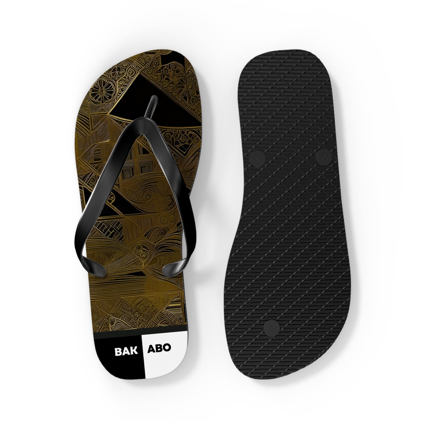Flip Flops — Geometric Gold Tribal Pattern Beach Sandals Printify bakabo.club