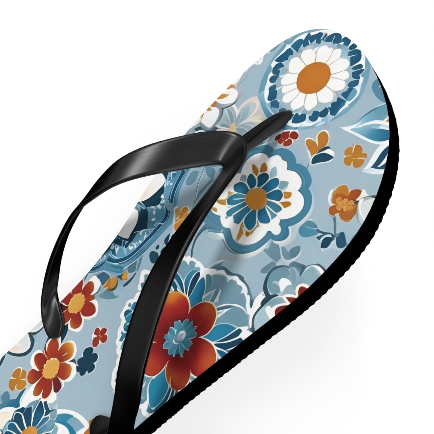 Floral Blue Retro Flip Flops — Women’s Summer Beach Sandals Printify bakabo.club