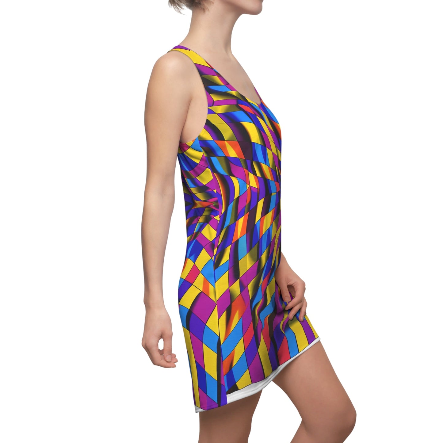 Racerback Dress — Vibrant Geometric Twist Print (All-Over) Printify bakabo.club