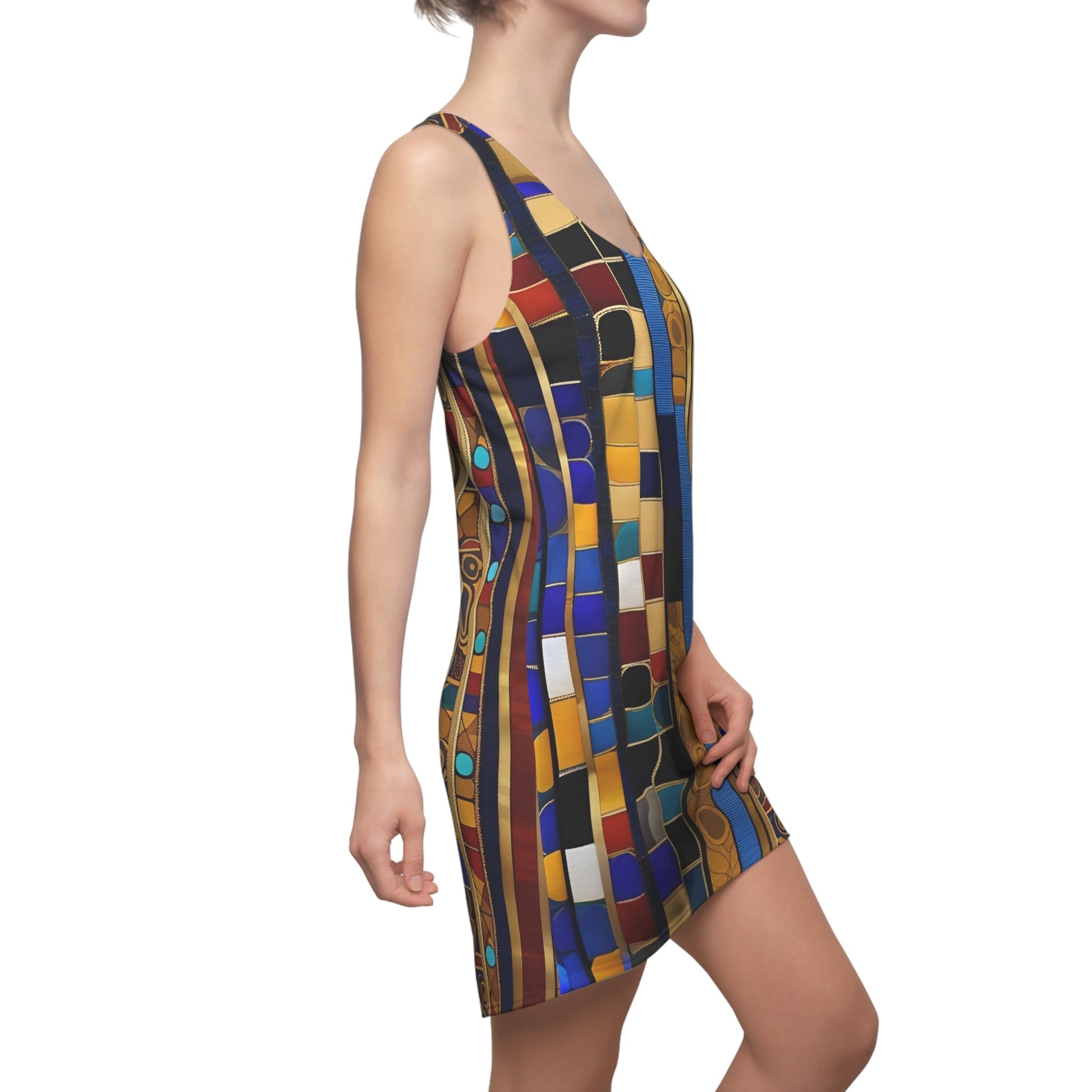 Geometric Mosaic Racerback Dress — Vibrant Tile Print Printify bakabo.club