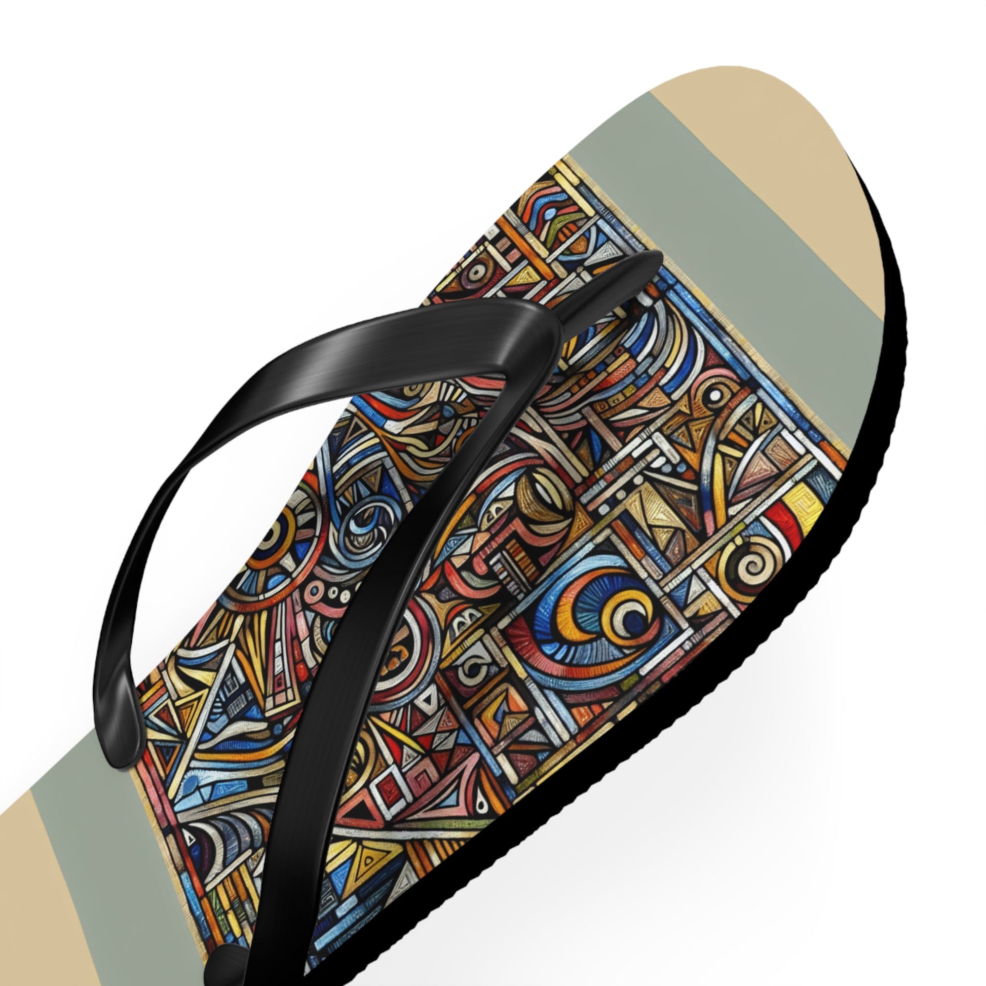 Abstract Mosaic Flip Flops – Colorful Geometric Beach Sandals Printify bakabo.club
