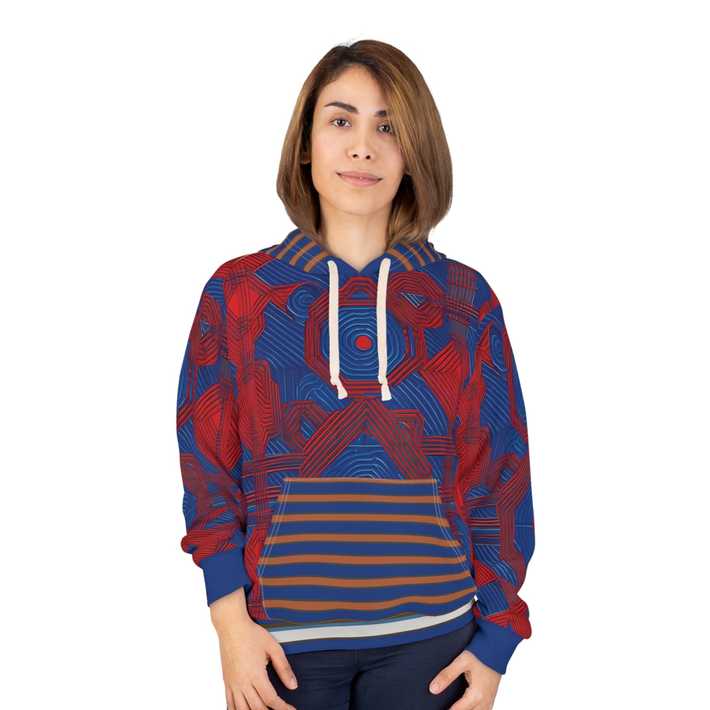 Bold Geometric Red & Blue All-Over Print Hoodie Printify bakabo.club