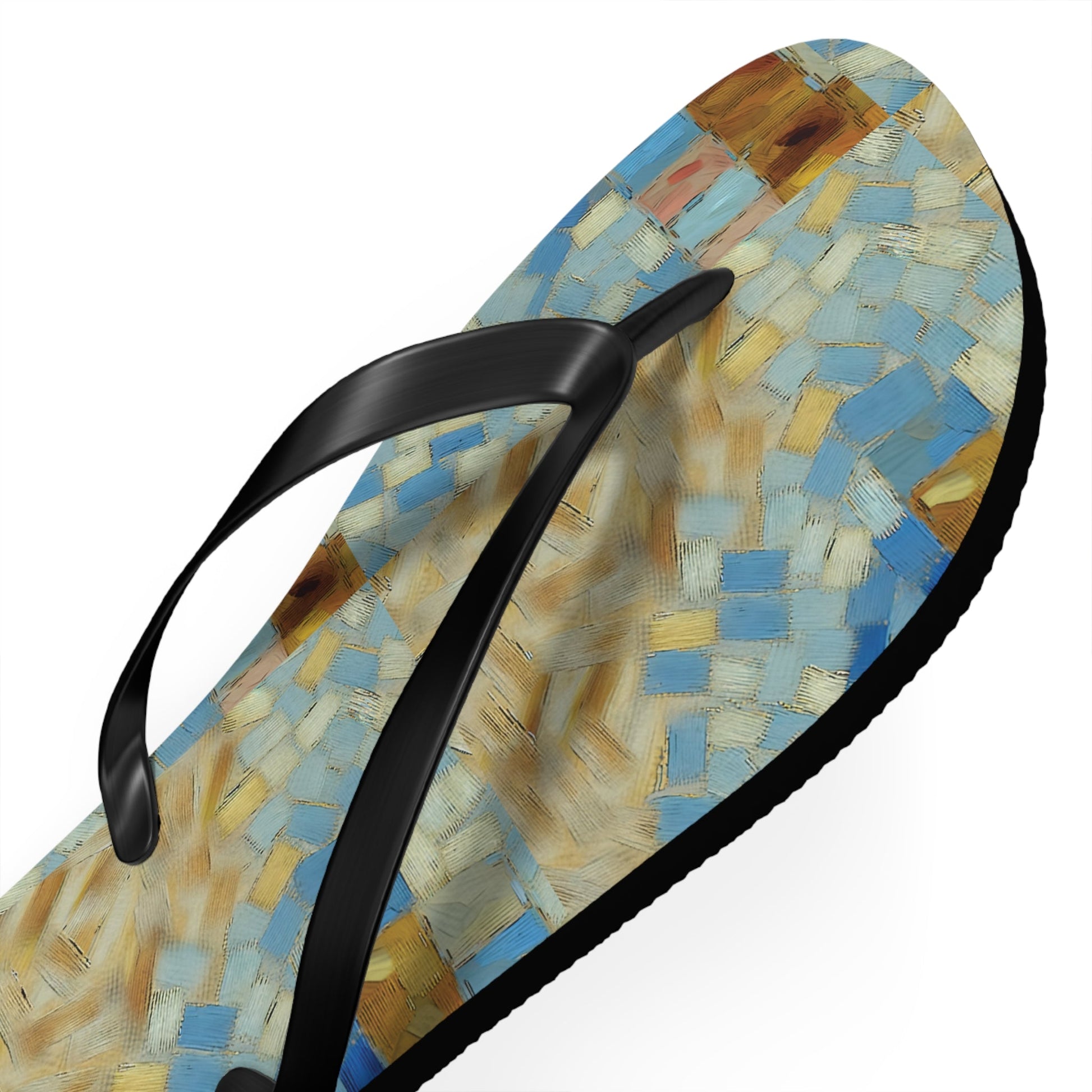 Mosaic Tile Flip Flops — Blue & Sand Beach Sandals Printify bakabo.club