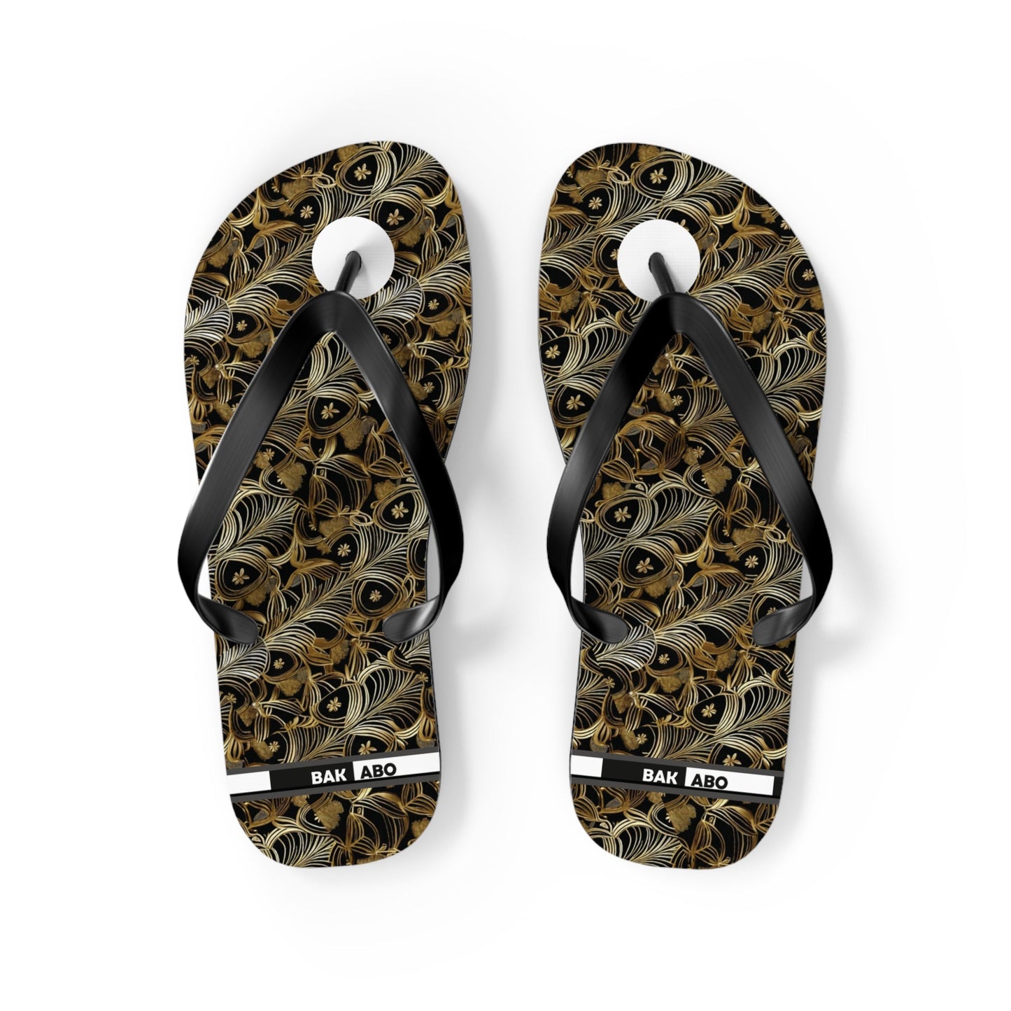 Peacock Feather Pattern Flip Flops — Tropical Beach Sandals with Elegant Feather Design Printify bakabo.club
