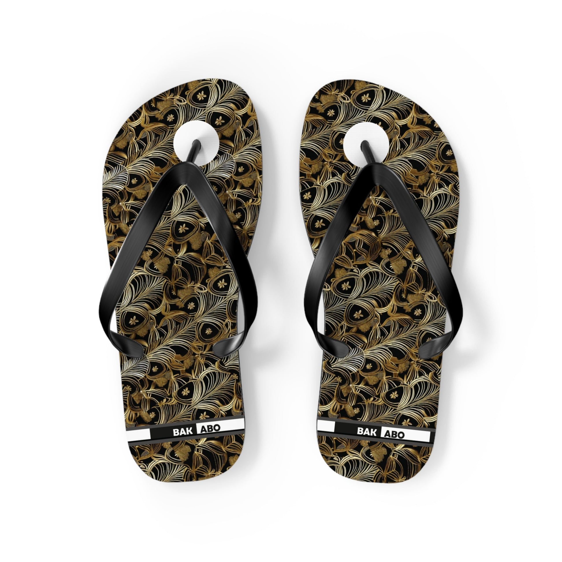 Peacock Feather Pattern Flip Flops — Tropical Beach Sandals with Elegant Feather Design Printify bakabo.club