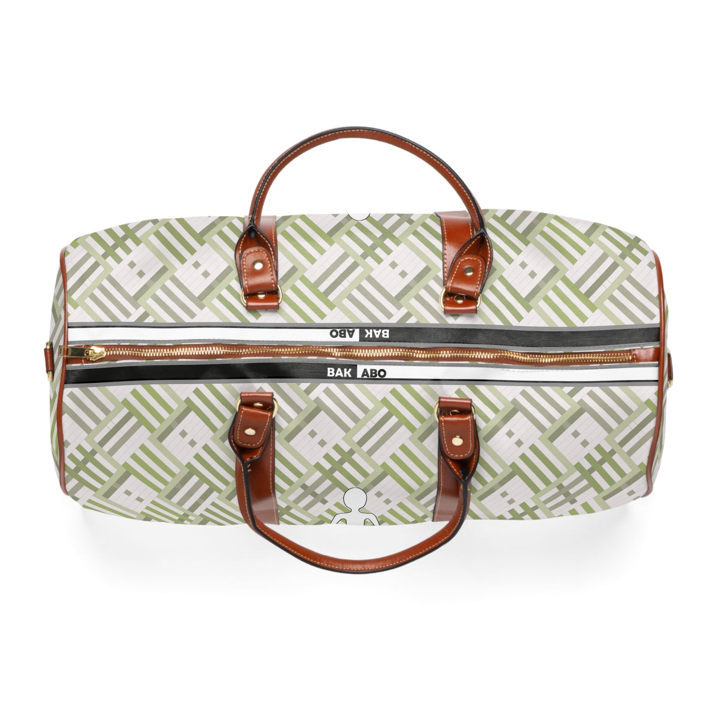 Waterproof Travel Bag – Olive Geometric Weekender Duffle with White Walker Icon Printify bakabo.club