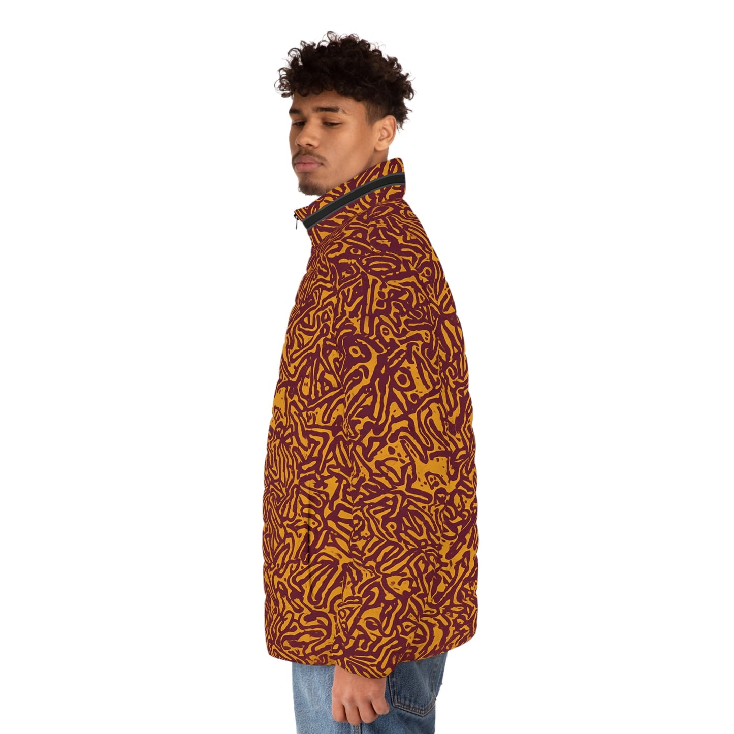 Puffer Jacket — Abstract Red & Gold All-Over Print Printify bakabo.club