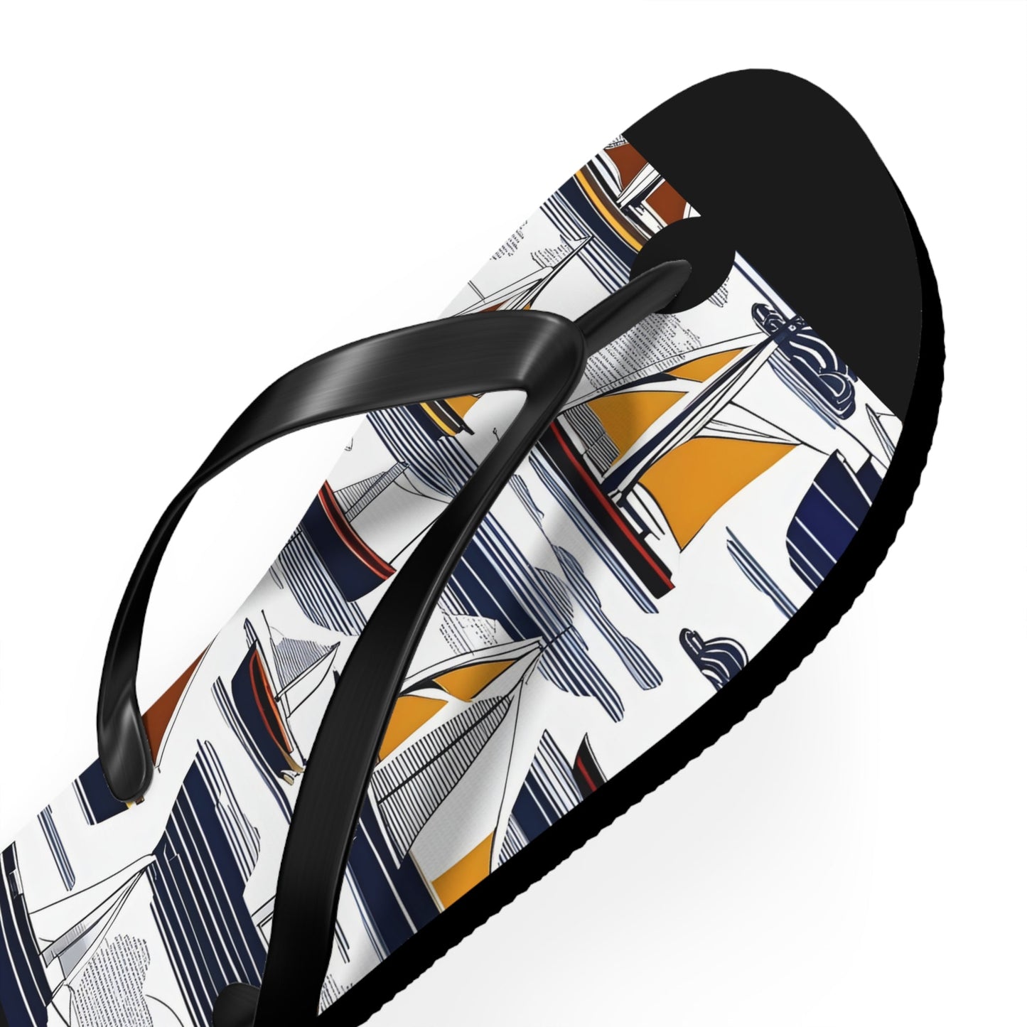 Nautical Sailboat Flip Flops – Blue & Gold Beach Sandals Printify bakabo.club