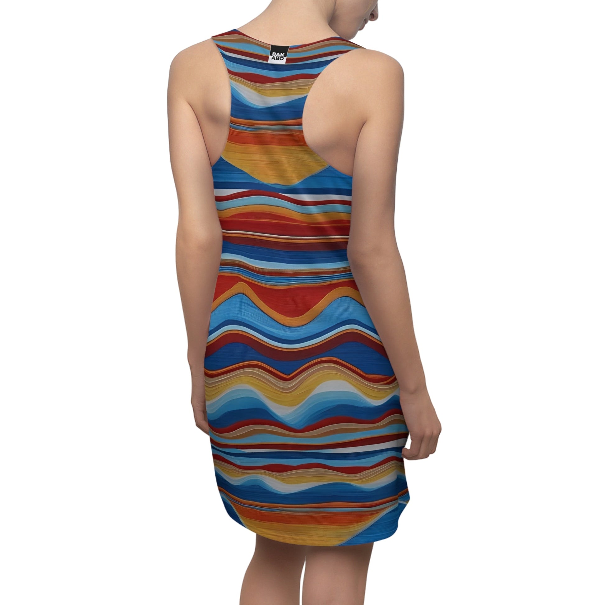 Wavy Sunset Racerback Dress – Colorful Striped AOP Summer Dress Printify bakabo.club