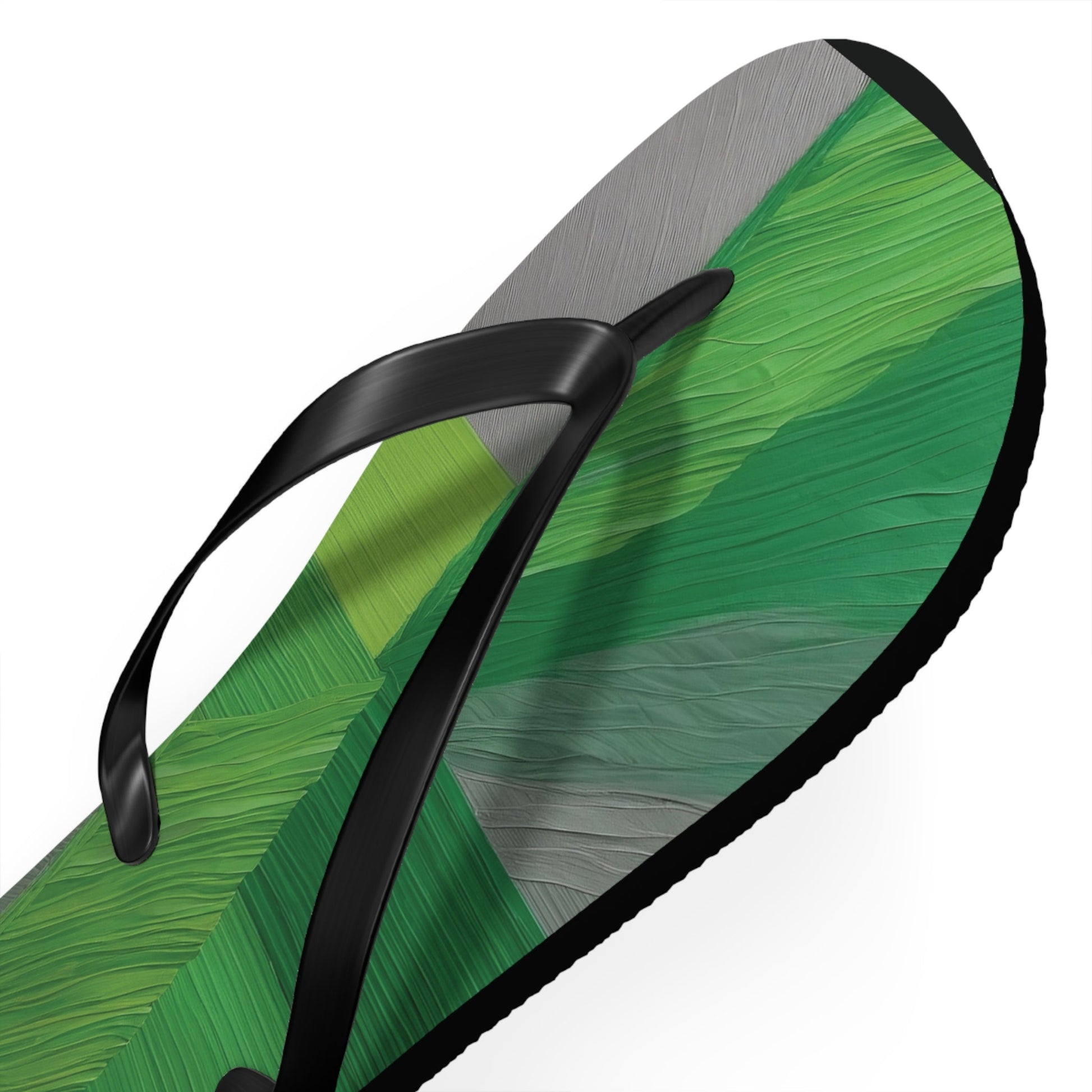 Tropical Green Brushstroke Flip Flops — Palm Leaf Beach Sandals Printify bakabo.club