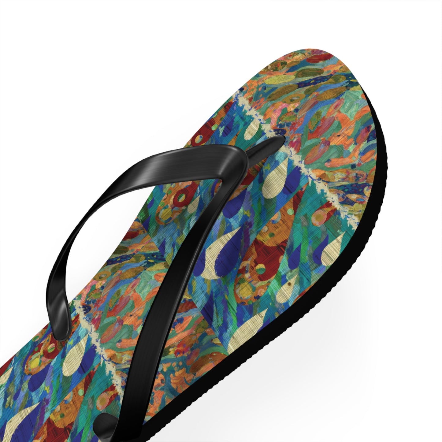 Tropical Abstract Flip Flops — Colorful Beach Sandal with Vibrant Wave Pattern Printify bakabo.club