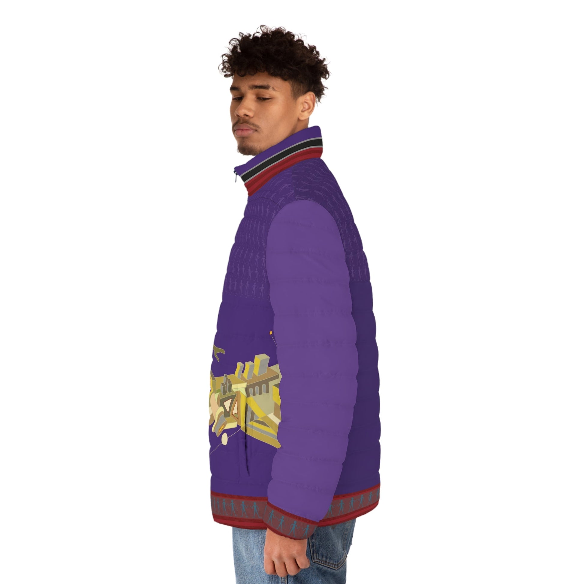 Abstract Cityscape Puffer Jacket — Men's Artistic Urban Winter Coat Printify bakabo.club
