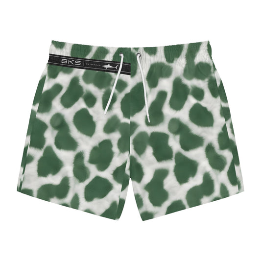 Green Abstract Cow Print Swim Trunks Printify bakabo.club