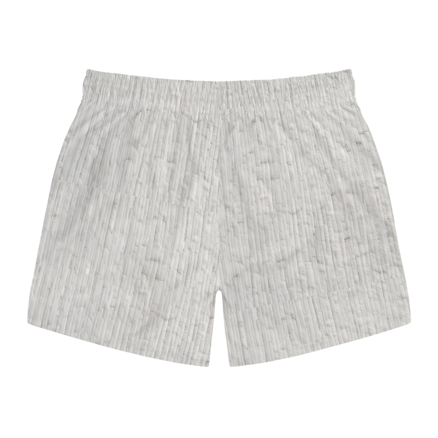 Men's Light Gray Textured Swim Trunks — Subtle Woodgrain AOP Beach Shorts Printify bakabo.club