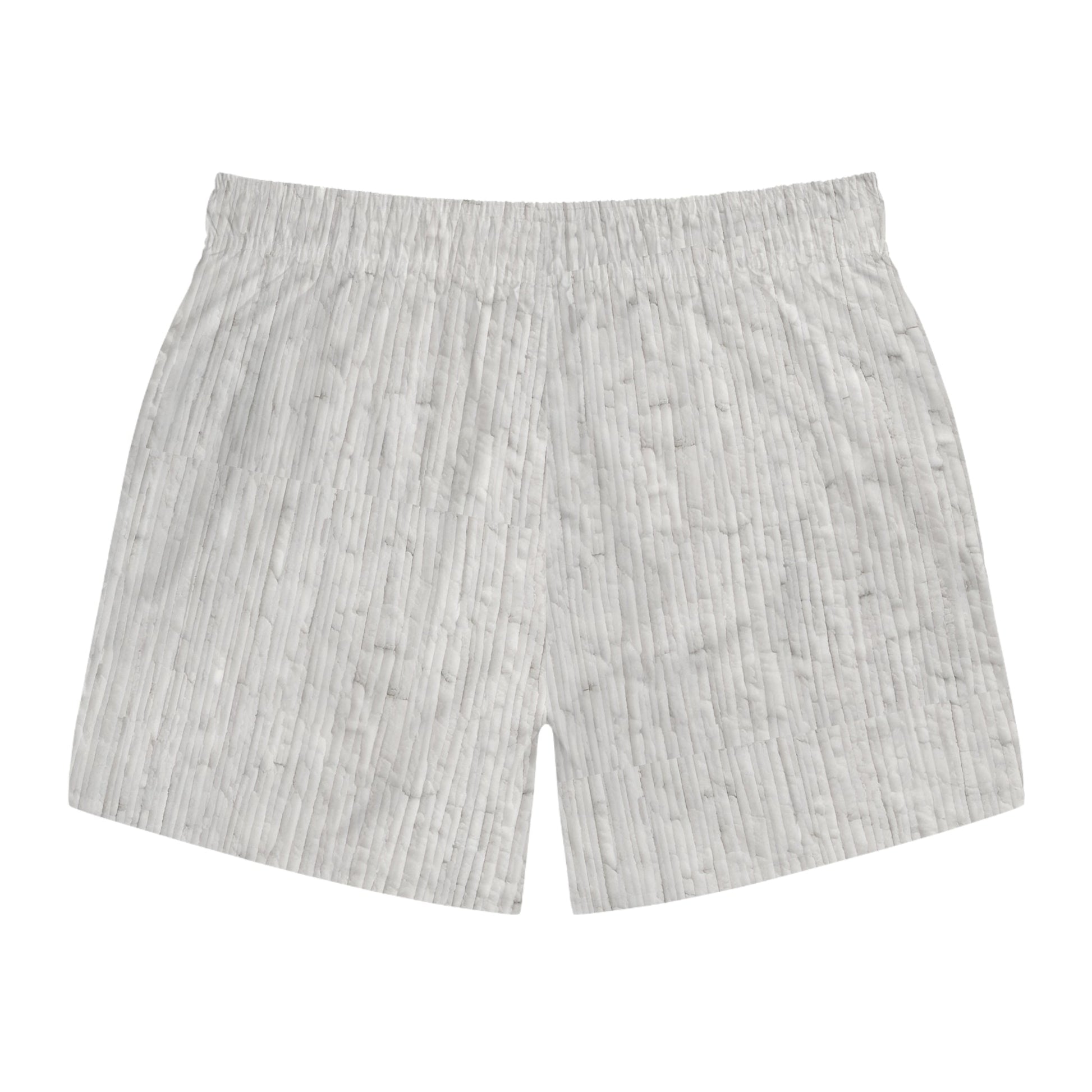 Men's Light Gray Textured Swim Trunks — Subtle Woodgrain AOP Beach Shorts Printify bakabo.club