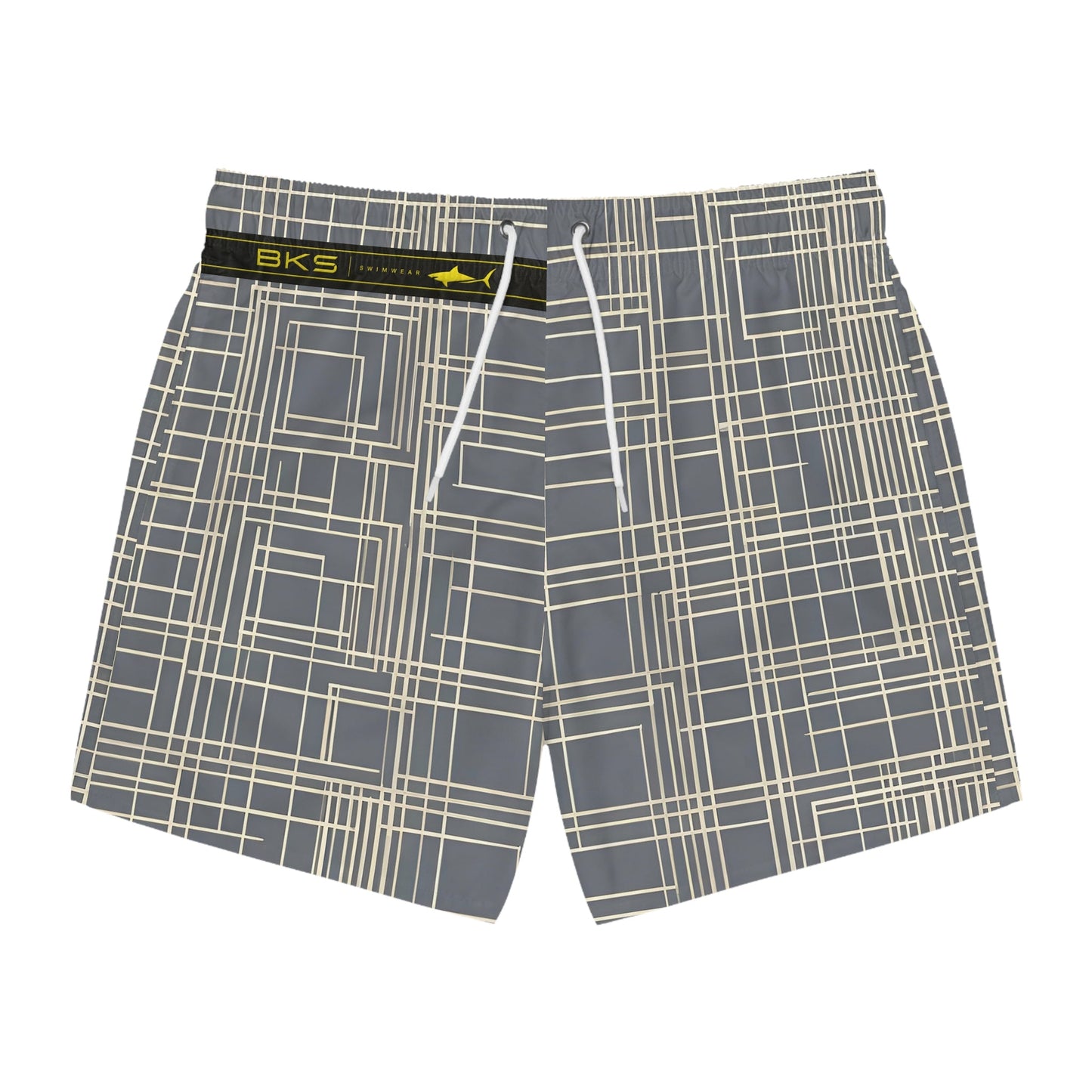 Geometric Grid Swim Trunks — Grey Plaid All-Over Print Printify bakabo.club