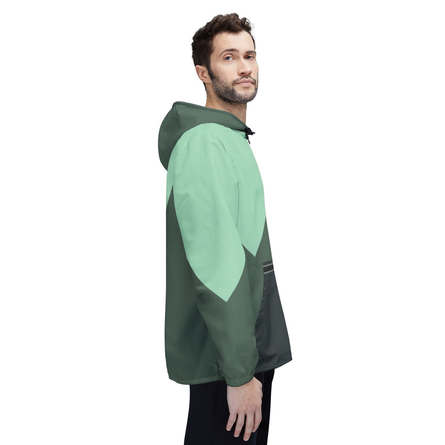 Mint Chevron Windbreaker Jacket — Lightweight Hooded Outdoor Jacket Printify bakabo.club