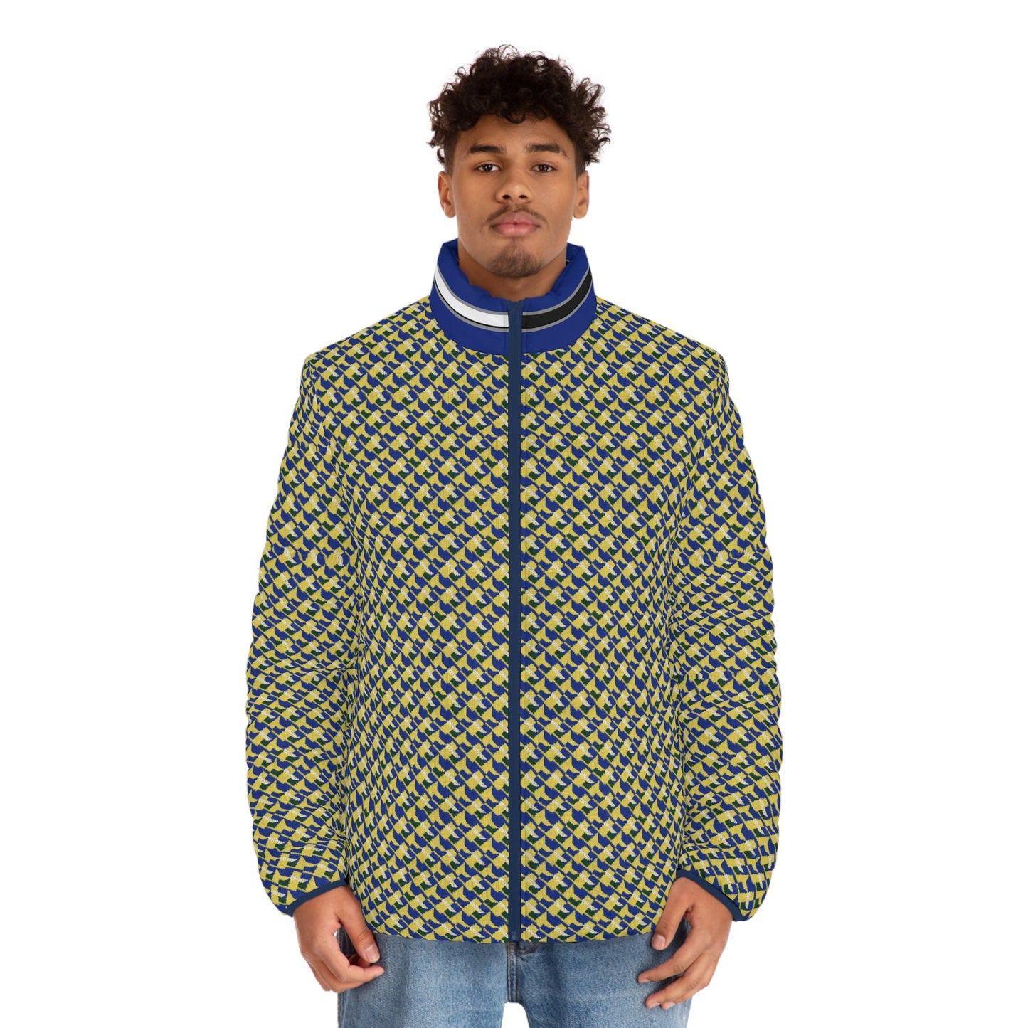 Men's Geometric Houndstooth Puffer Jacket – All-Over Print Printify bakabo.club