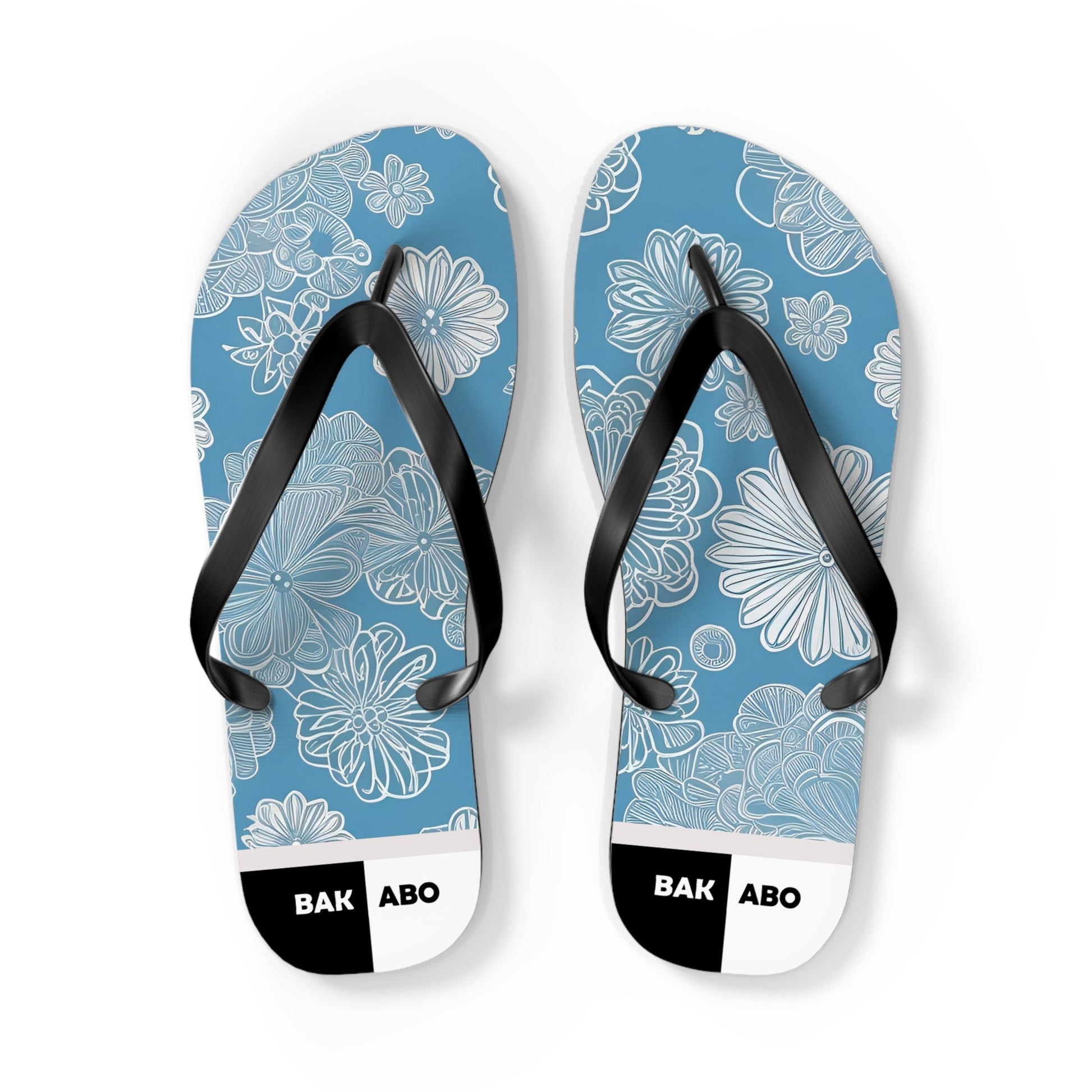 Blue Floral Flip Flops – Lightweight Summer Beach Sandals with White Daisy Pattern Printify bakabo.club