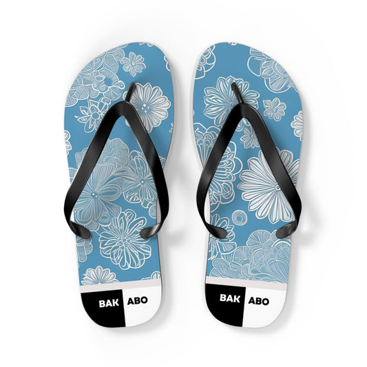 Blue Floral Flip Flops – Lightweight Summer Beach Sandals with White Daisy Pattern Printify bakabo.club