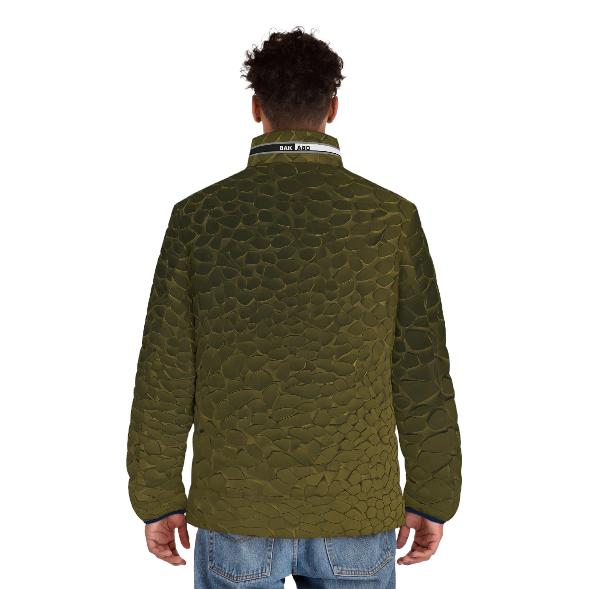 Olive Textured Scale Puffer Jacket — Men's Lightweight Quilted Coat