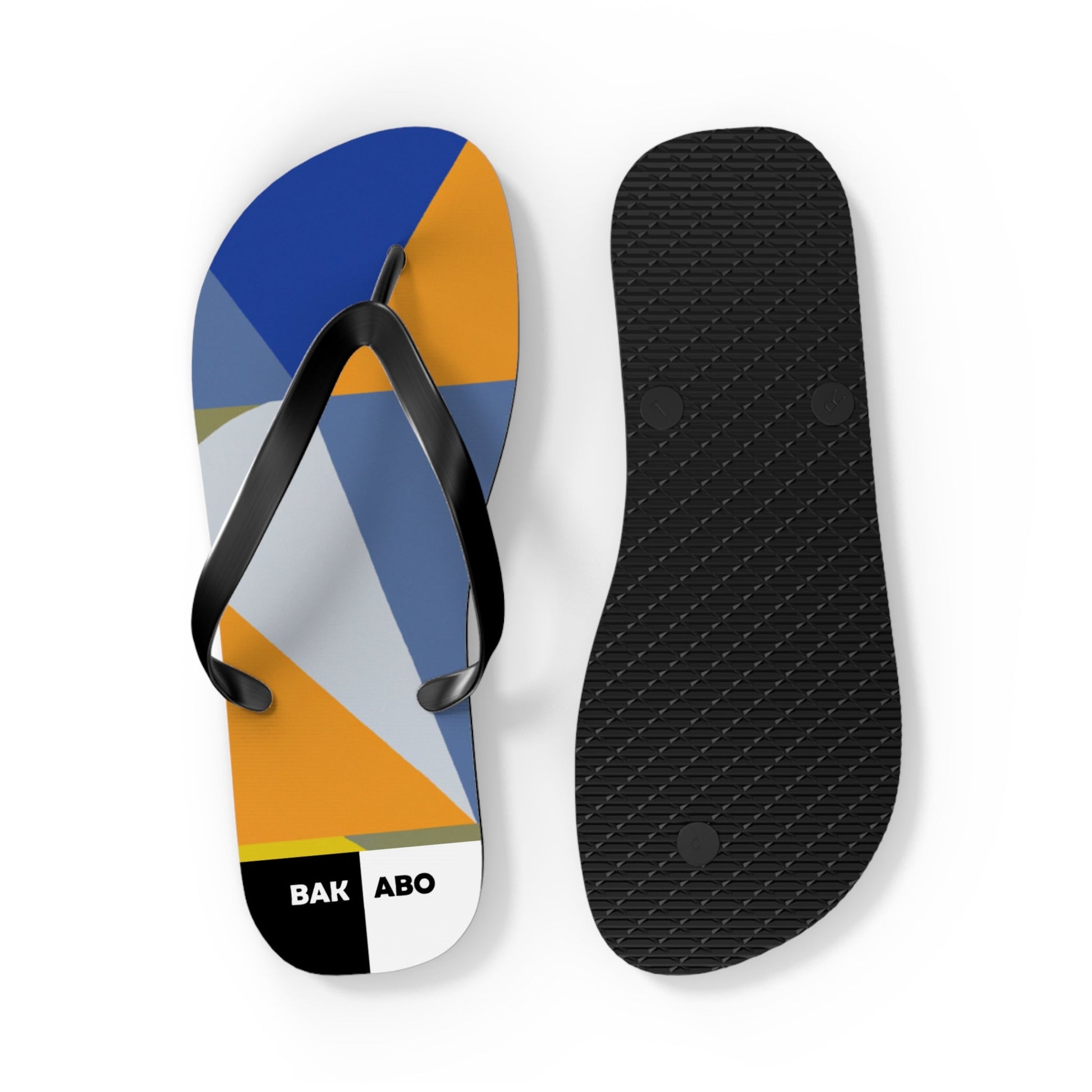 Geometric Colorblock Flip Flops — Bold Blue & Orange Beach Sandals Printify bakabo.club