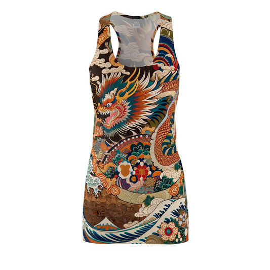 Dragon Wave Racerback Dress — Vintage Japanese Tattoo Print Printify bakabo.club