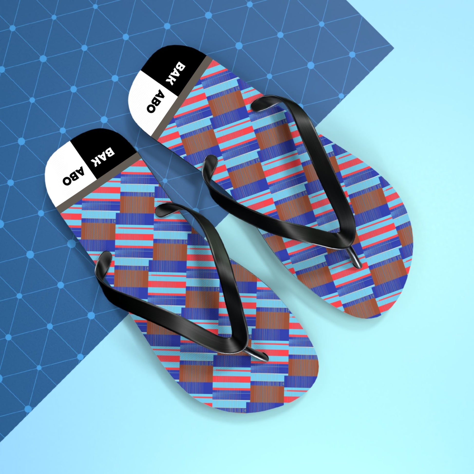Flip Flops — Geometric Blue Stripe Beach Sandals Printify bakabo.club