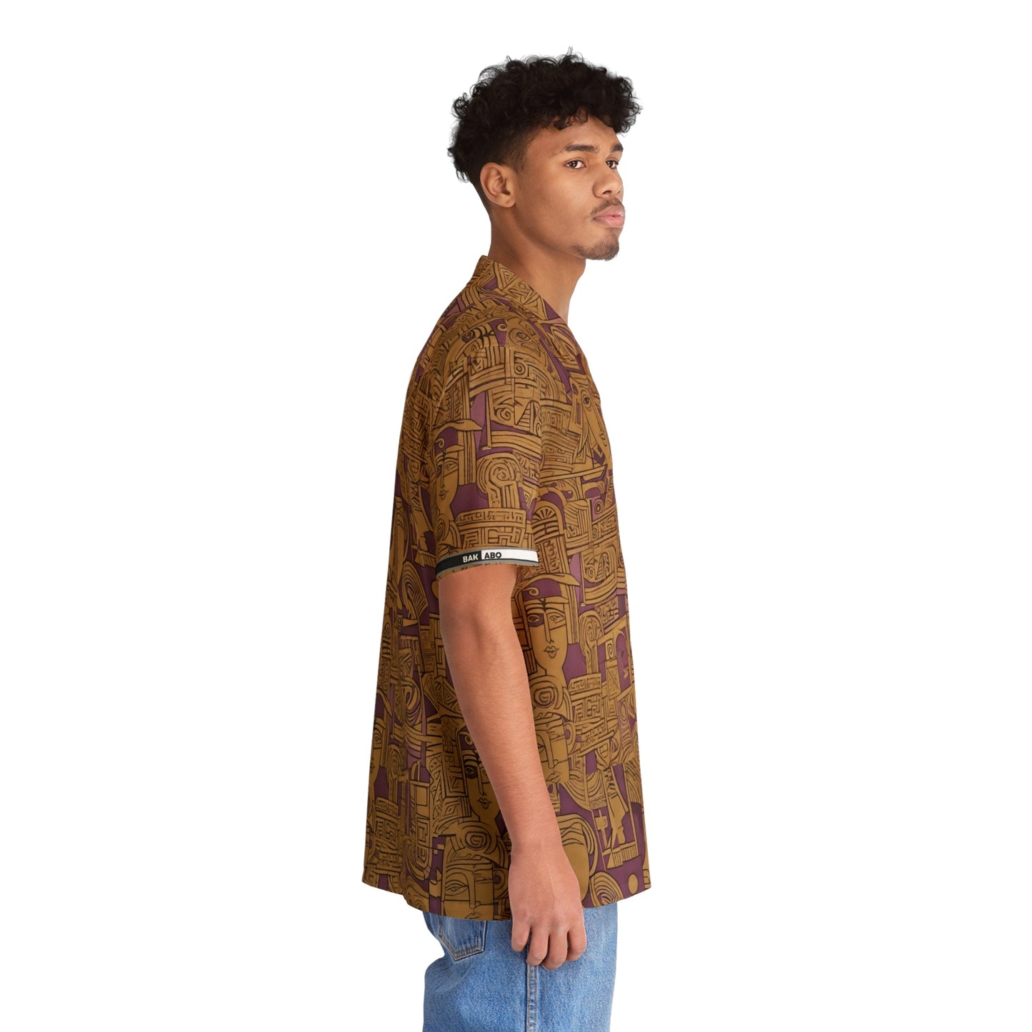 Abstract Retro Faces Hawaiian Shirt — Vintage Geometric AOP Men's Camp Shirt Printify bakabo.club