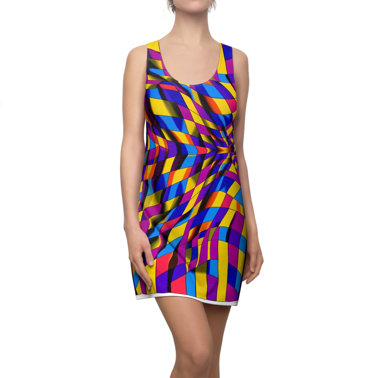Racerback Dress — Vibrant Geometric Twist Print (All-Over) Printify bakabo.club