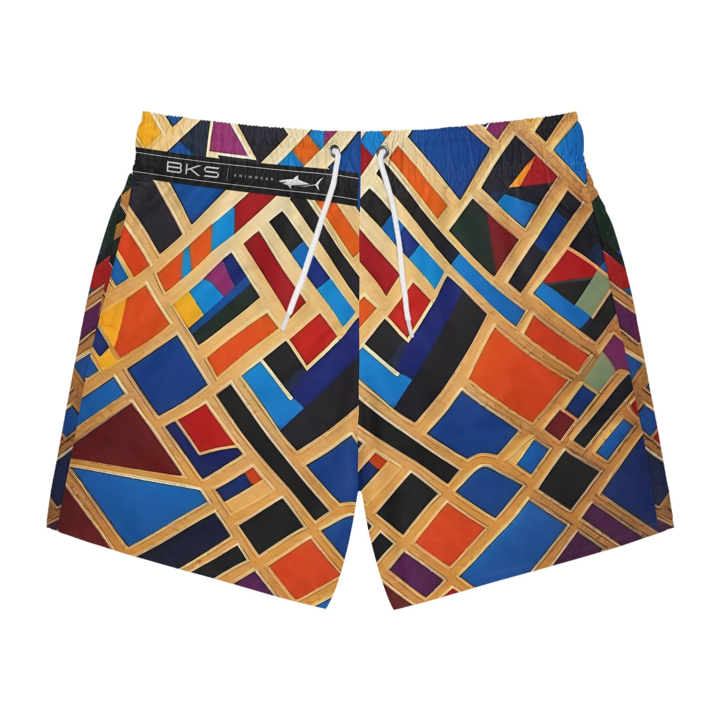 Geometric Mosaic Swim Trunks — Bold Art Deco Pool Shorts Printify bakabo.club