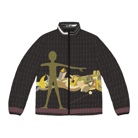 Abstract Figure Puffer Jacket — Geometric Art Graphic Men’s Jacket Printify bakabo.club