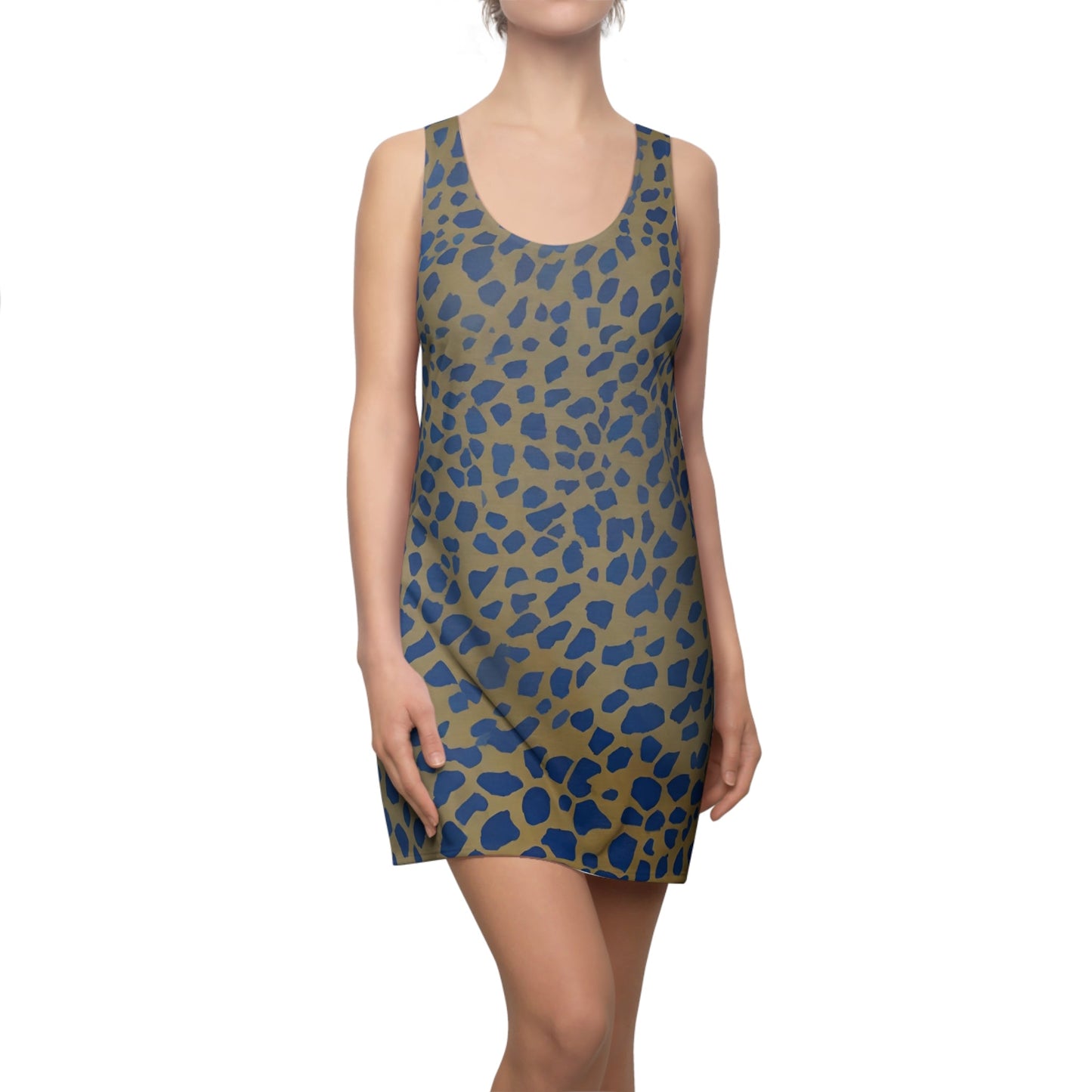 Blue Leopard Print Racerback Dress — Women's Patterned Tank Dress Printify bakabo.club