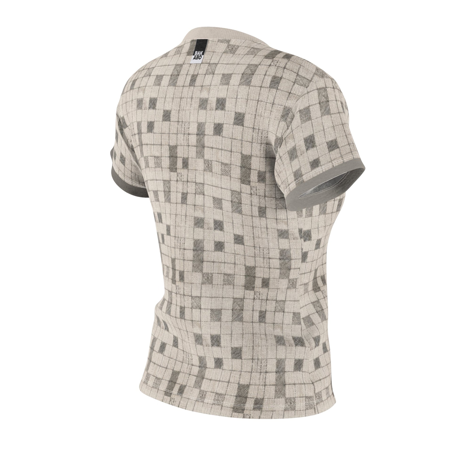 Women's Geo Grid Tee — Neutral Pixel Check Pattern Printify bakabo.club