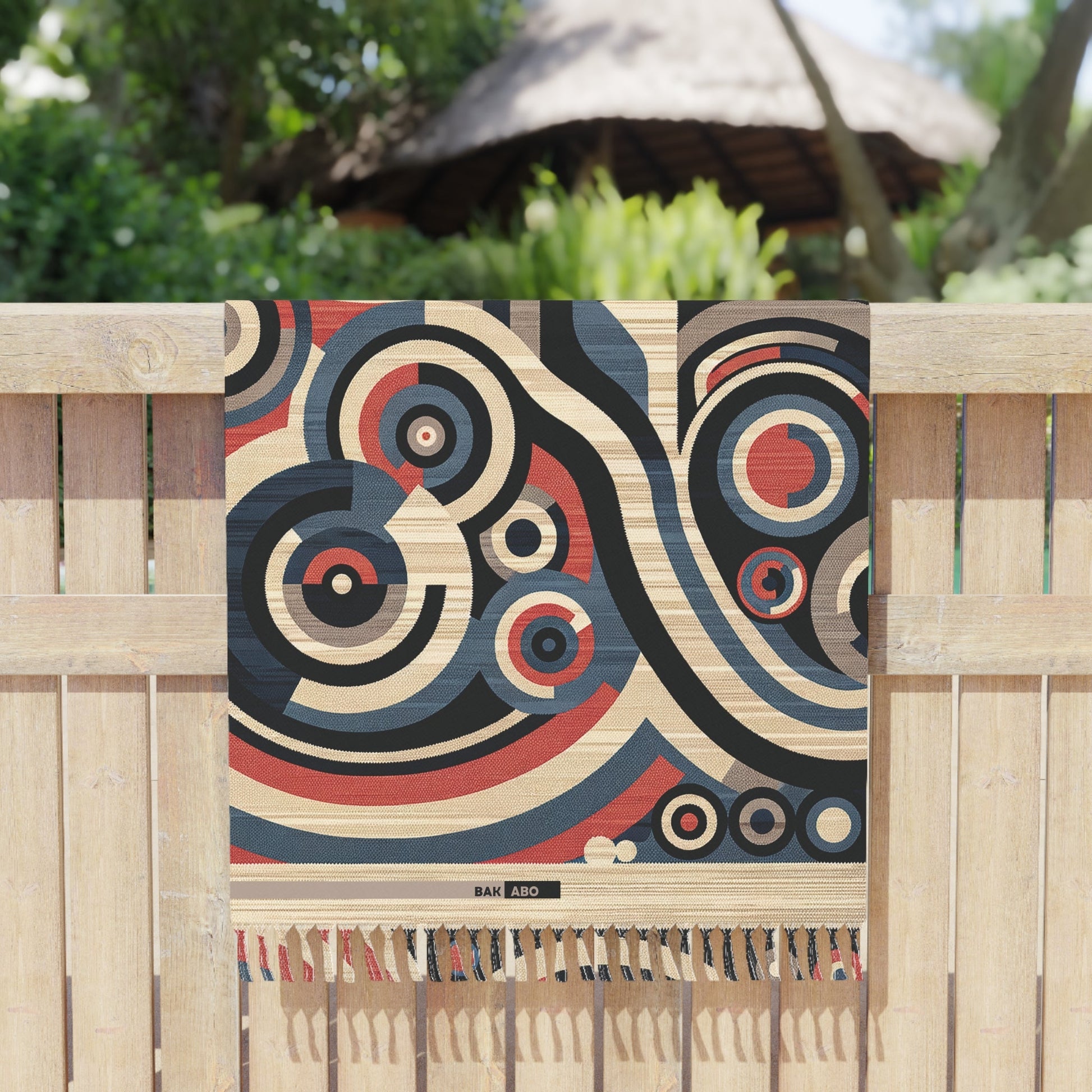 Boho Beach Towel — Retro Geometric Mermaid Print, Fringe Cotton Beach Blanket Printify bakabo.club
