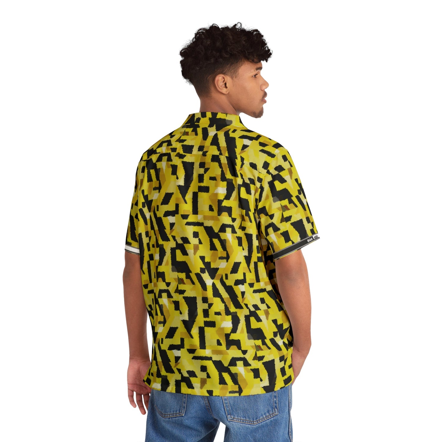 Yellow Geo Camo Hawaiian Shirt — Men's Bold Abstract Aloha Printify bakabo.club