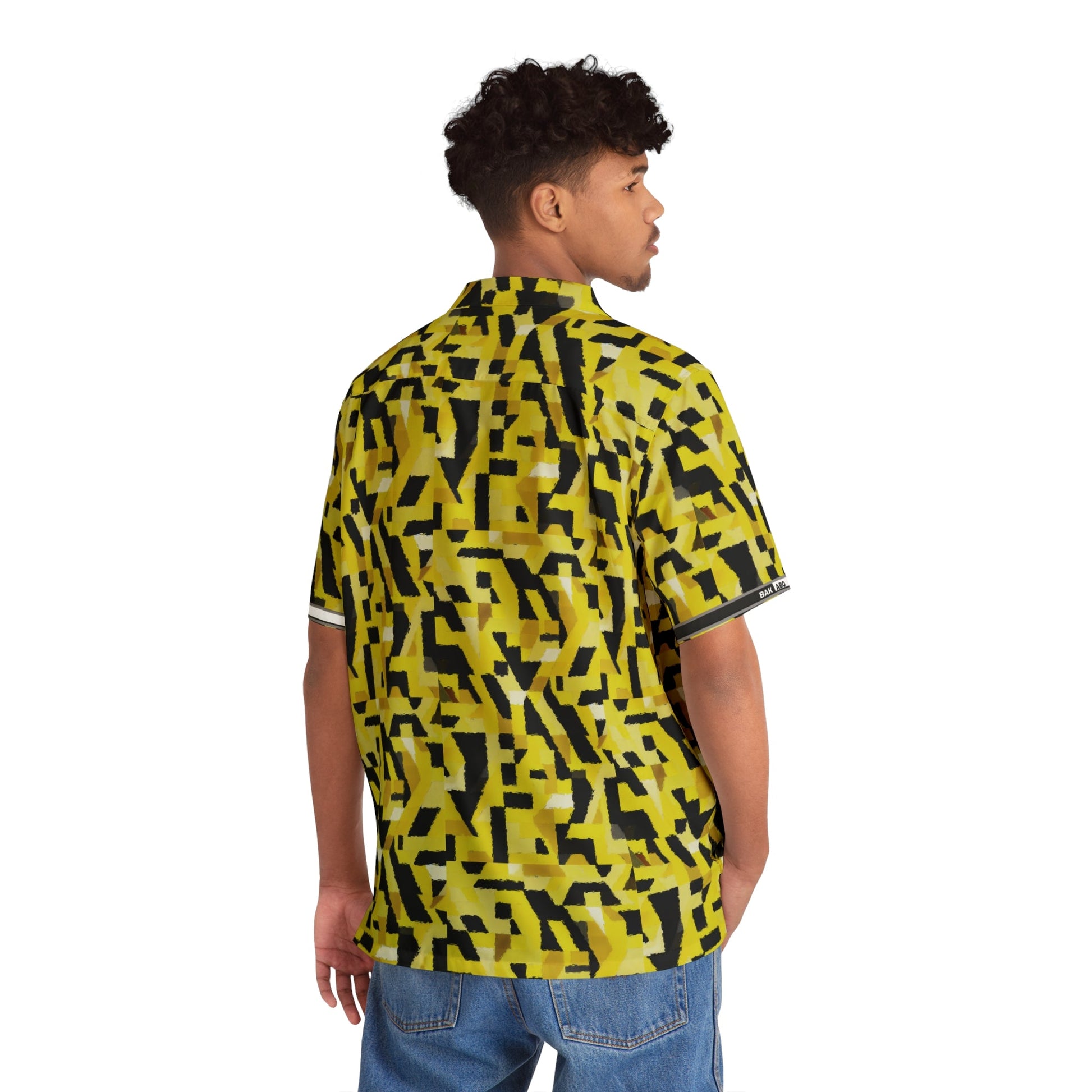 Yellow Geo Camo Hawaiian Shirt — Men's Bold Abstract Aloha Printify bakabo.club