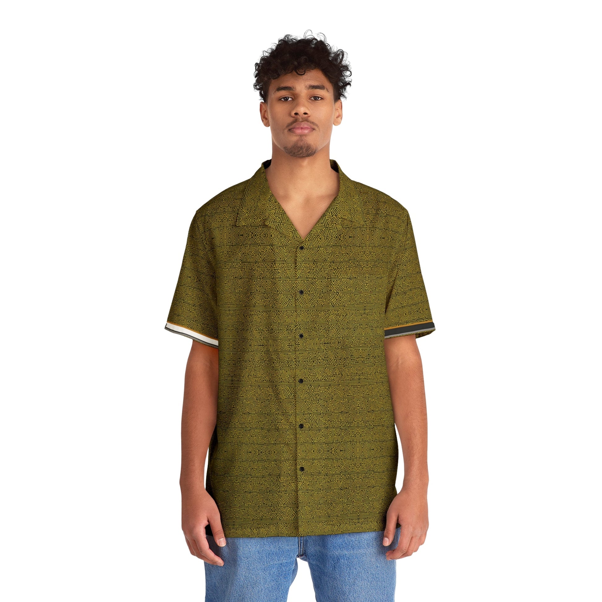Olive Tropical Print Hawaiian Shirt — Men's Relaxed Camp-Collar Button-Up Printify bakabo.club