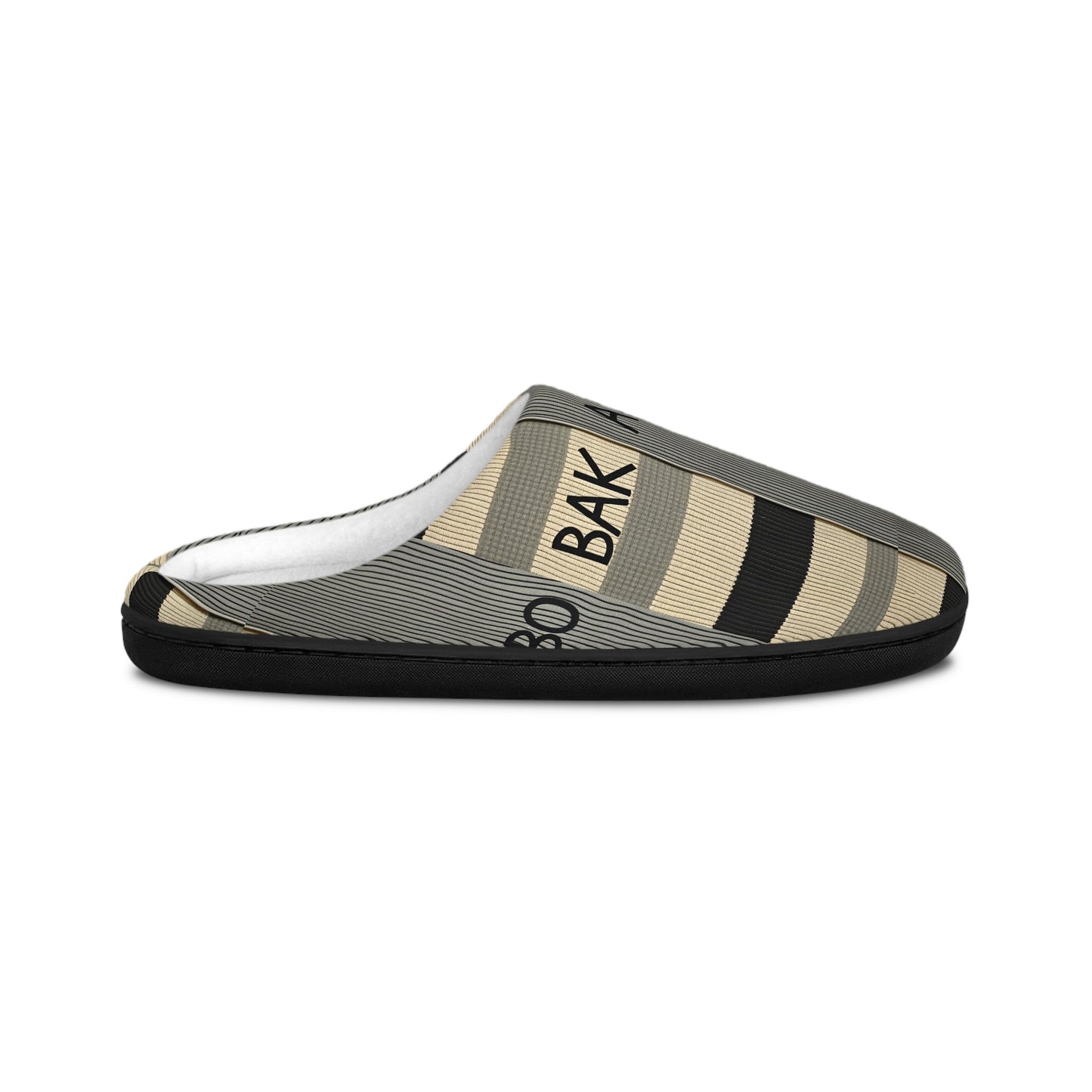 Striped Cozy Slippers — Neutral 'BAK ABO' Pattern Indoor Slides for Women BakAbo Studio BKS bakabo.club