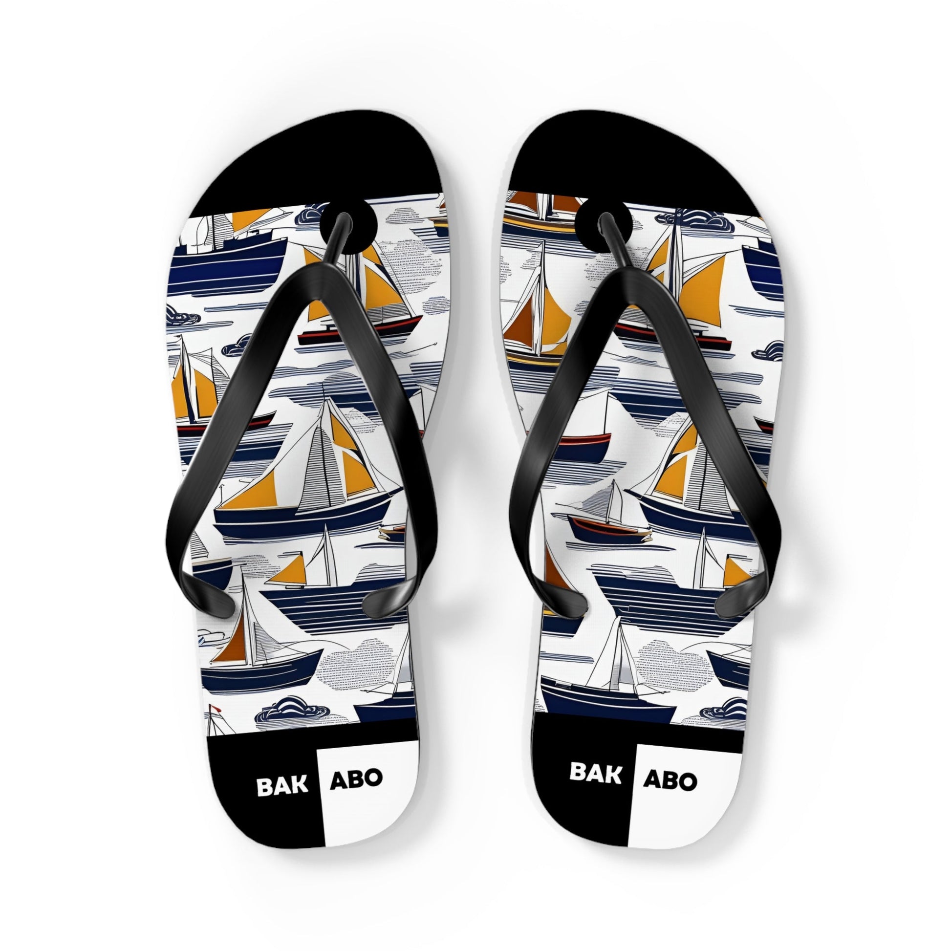 Nautical Sailboat Flip Flops – Blue & Gold Beach Sandals Printify bakabo.club