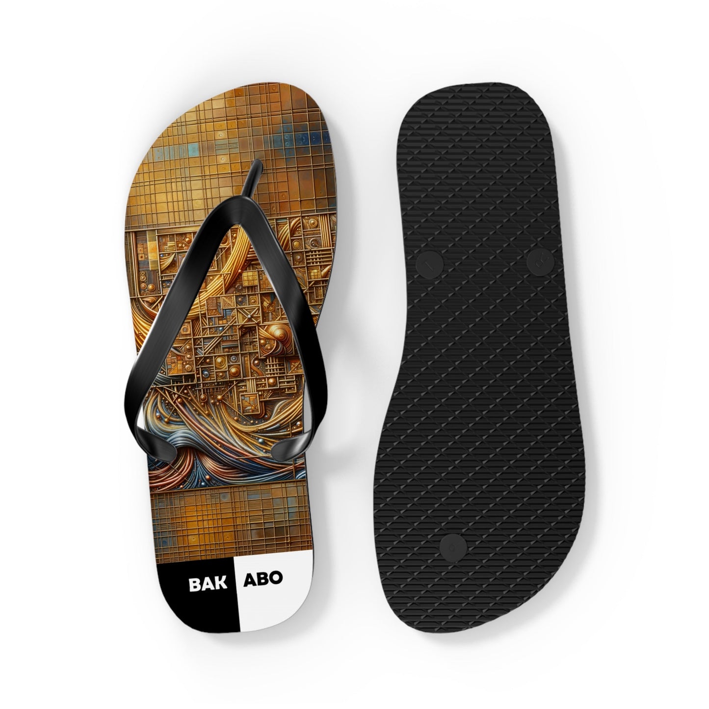 Abstract Mosaic Flip Flops — Golden Geometric Beach Sandals Printify bakabo.club