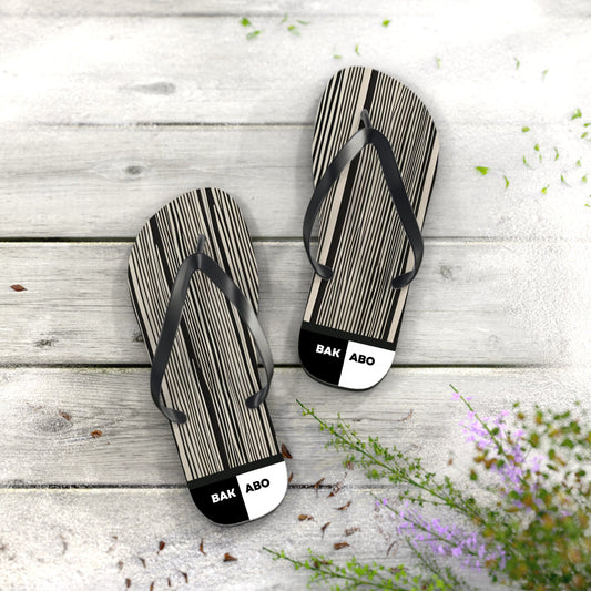 Woodgrain Striped Flip Flops – Black & White Casual Beach Sandals Printify bakabo.club