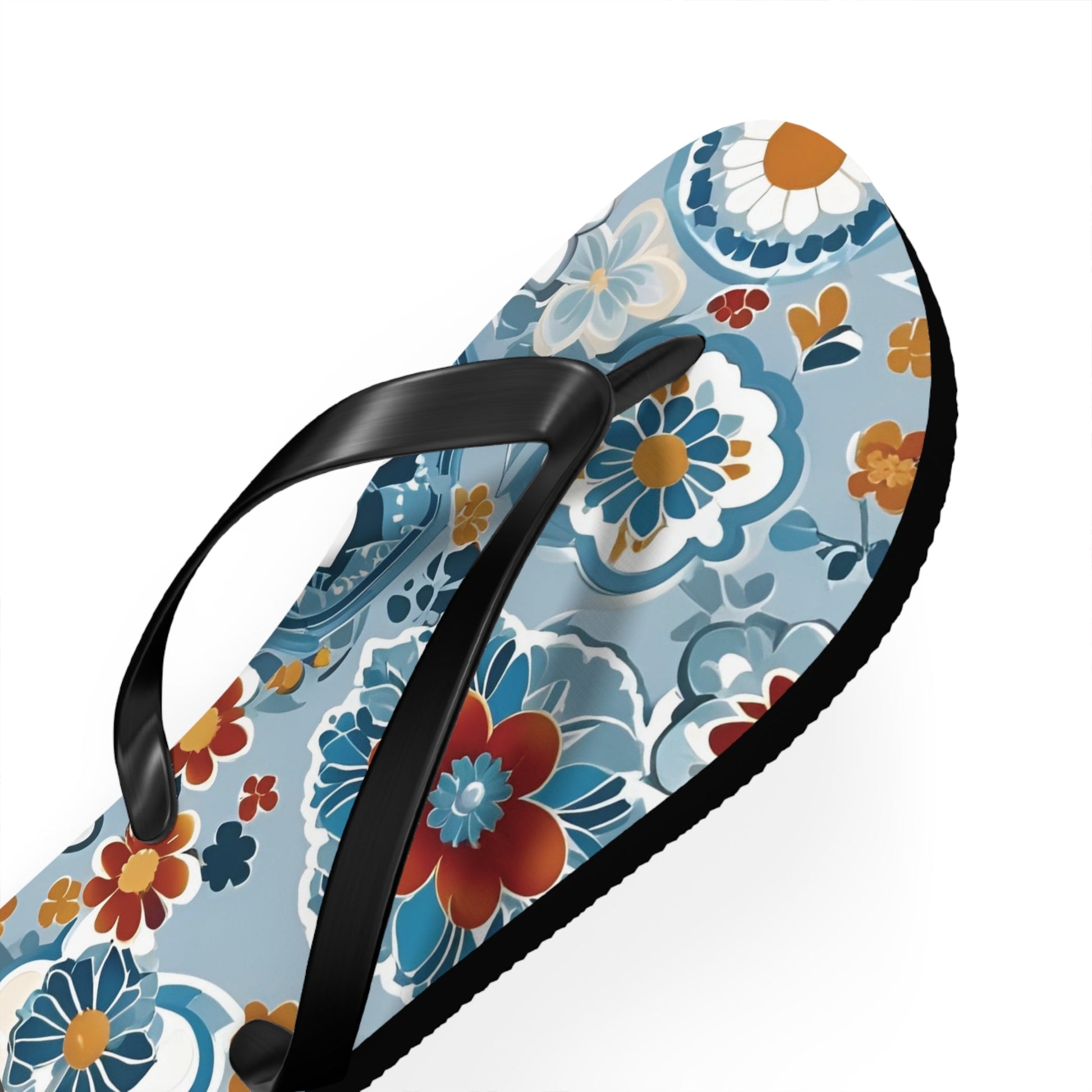 Floral Blue Retro Flip Flops — Women’s Summer Beach Sandals Printify bakabo.club