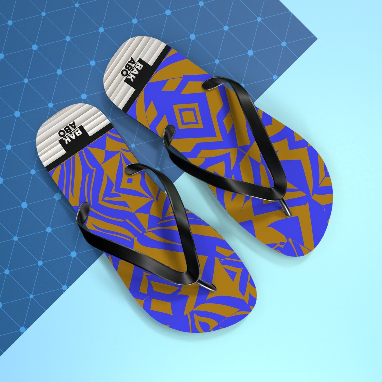 Flip Flops — Bold Geometric Blue & Gold Summer Sandals Printify bakabo.club