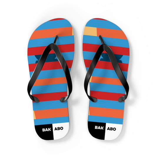 Striped Colorblock Flip Flops — Bold Red, Orange & Blue Summer Sandals Printify bakabo.club