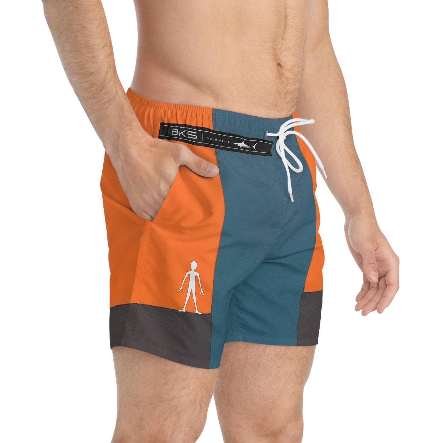 Colorblock Swim Trunks – Teal, Orange & Charcoal Beach Shorts Printify bakabo.club