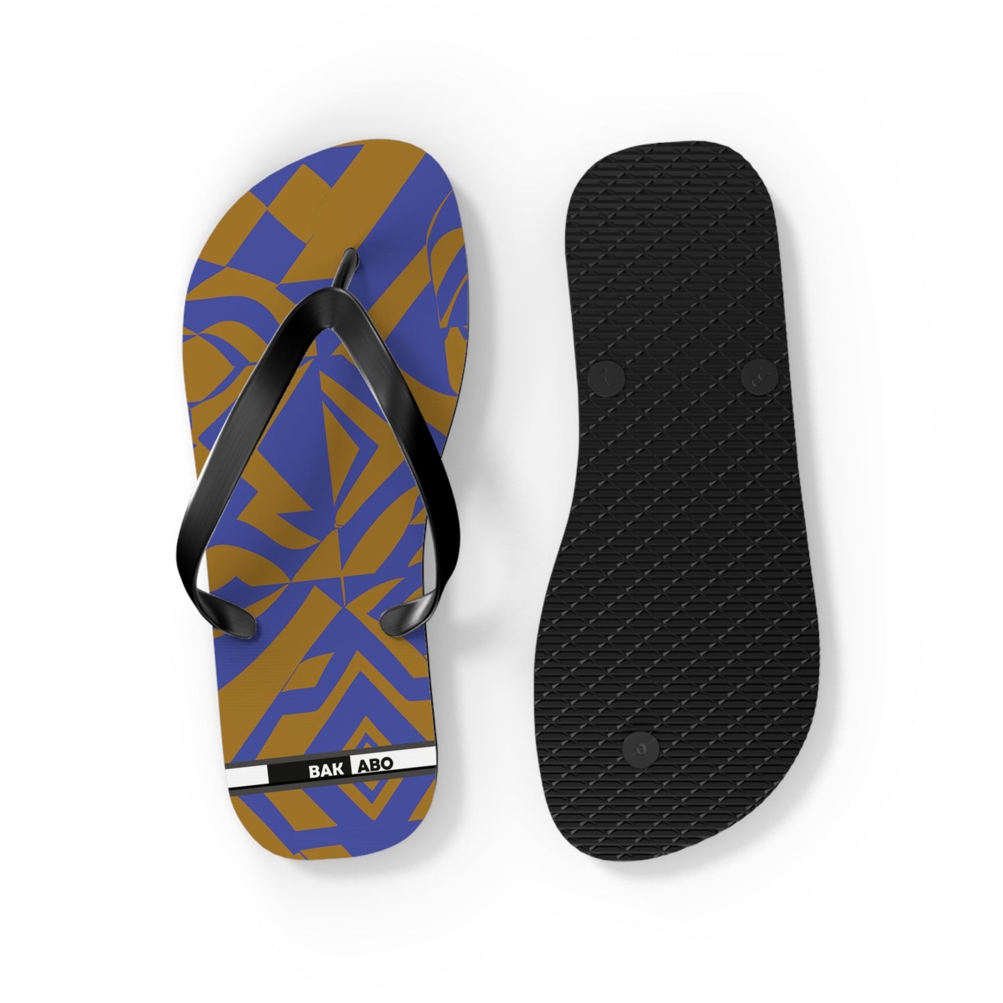 Abstract Blue & Gold Flip Flops — Tropical Geometric Beach Sandals Printify bakabo.club